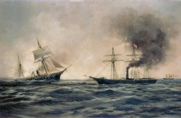 US Marine Untergang der konföderierten Schiff CSS Alabama Seeschlacht Ölgemälde